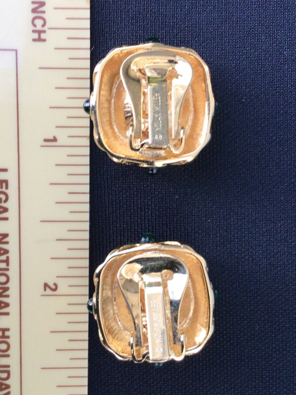Vintage Nolan Miller Faux Topaz and Green Accents Button Clip On Earrings - Picture 9 of 16